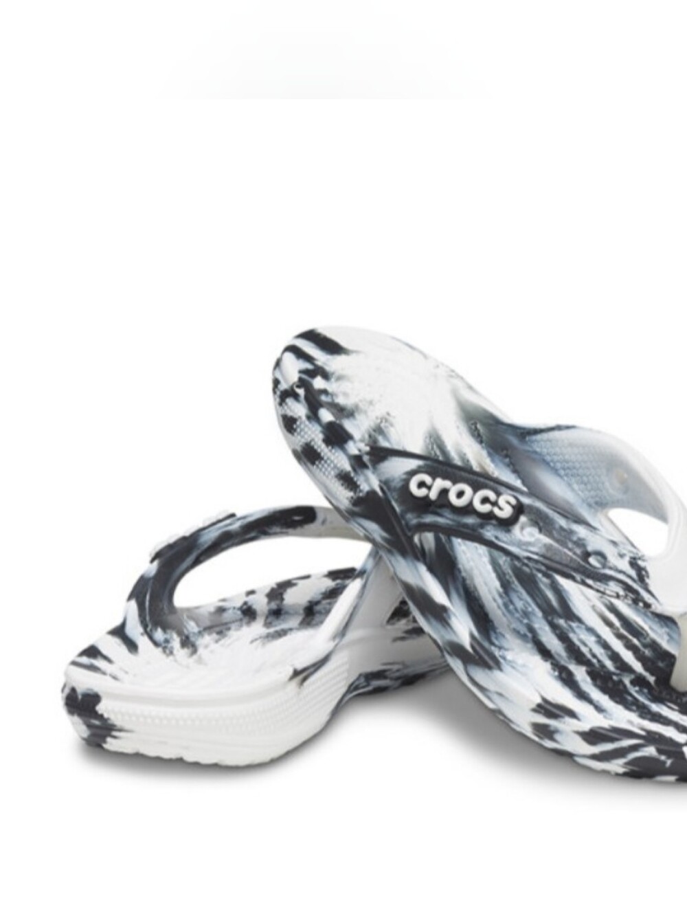 Crocs Classic Marbled Flip in Black/White, Size m6/w8, NO CROC JIBBITZ INCLUDED